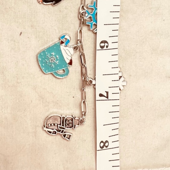 Handcrafted Winter Enamel Charms Bracelet Small Stainless Steel Paperclip Chain - Picture 8 of 8